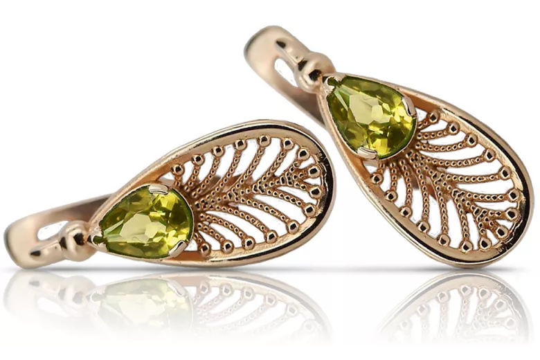 Aretes de oro rosa antiguo de 14k con peridoto amarillo vec067