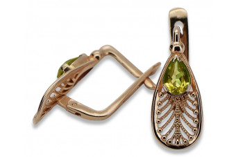 Cercei originali din aur roz de 14k, Peridot galbe vec067