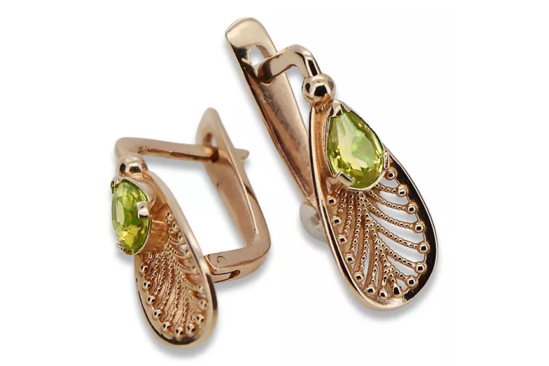 Cercei originali din aur roz de 14k, Peridot galbe vec067