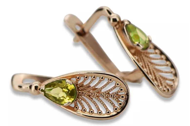 Cercei originali din aur roz de 14k, Peridot galbe vec067