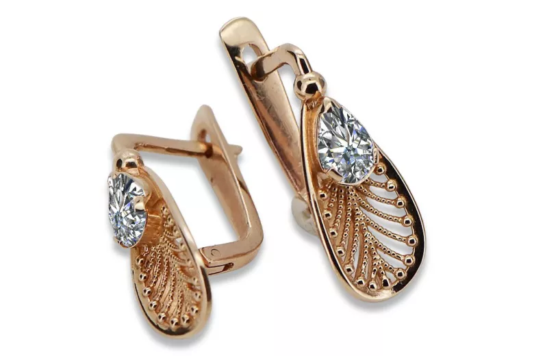 Original Vintage Zircon Embellished 14K Rose Gold Earrings vec067 vec067