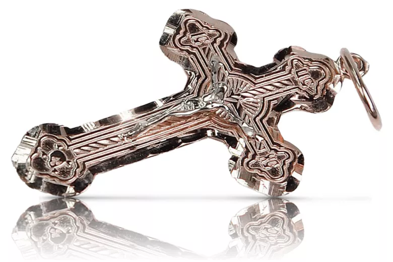 14K Rosé- & Weißgold Orthodoxes Kreuz oc009rw