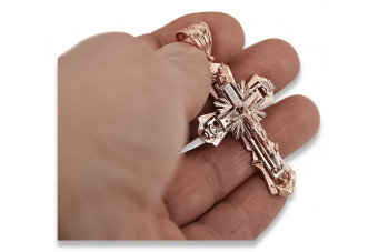 "Magnifique Croix Orthodoxe en Or Rose 14k 585 avec Détails Roses pour Femme - oc010r" Man!!! oc010r