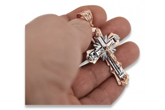 Croix orthodoxe en or rose 14 carats - Splendide cadeau pour femme oc010rw