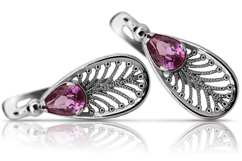 Sterling Silver 925 Amethyst Drop Earrings - Elegant Vintage Jewelry vec067s