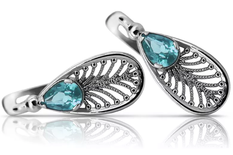 Boucles d'oreilles en argent sterling 925, Aigue-marine Vintage vec067s