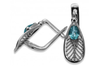 Boucles d'oreilles en argent sterling 925, Aigue-marine Vintage vec067s