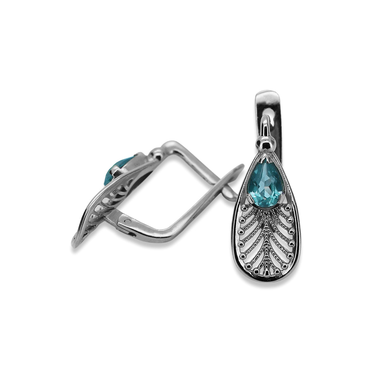 Boucles d'oreilles en argent sterling 925, Aigue-marine Vintage vec067s