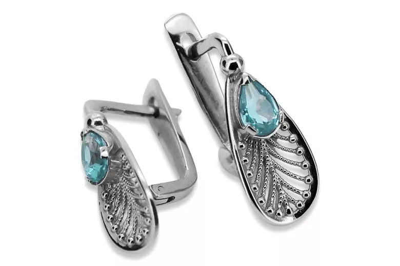 Boucles d'oreilles en argent sterling 925, Aigue-marine Vintage vec067s