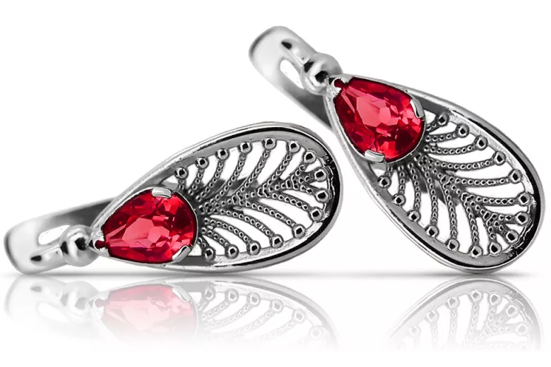 Boucles d'oreilles en argent sterling 925, Rubis. vec067s