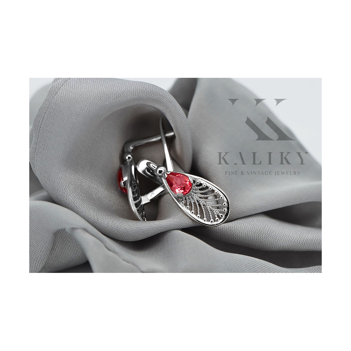 Boucles d'oreilles en argent sterling 925, Rubis. vec067s