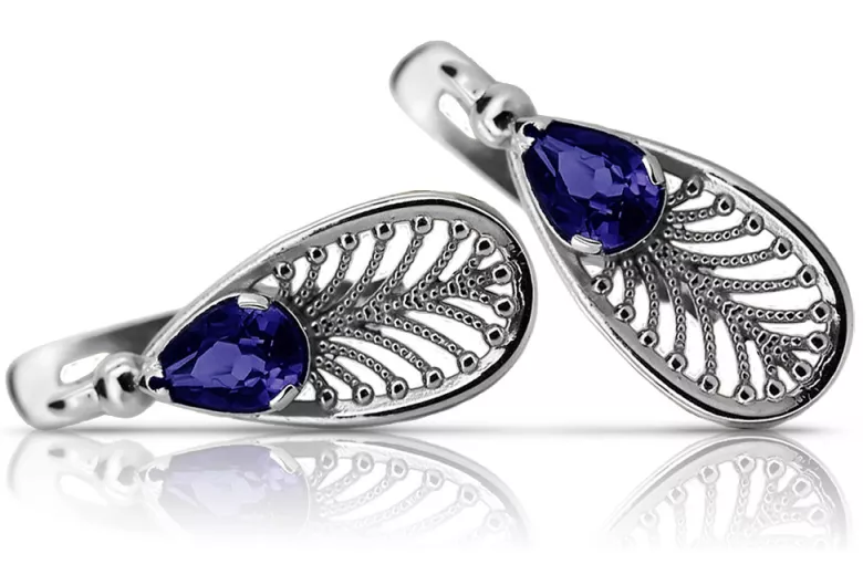 Boucles d'oreilles en argent sterling 925, Saphi vintage vec067s