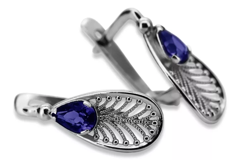 Sterling Silver 925, Sapphire Vintage Earrings vec067s