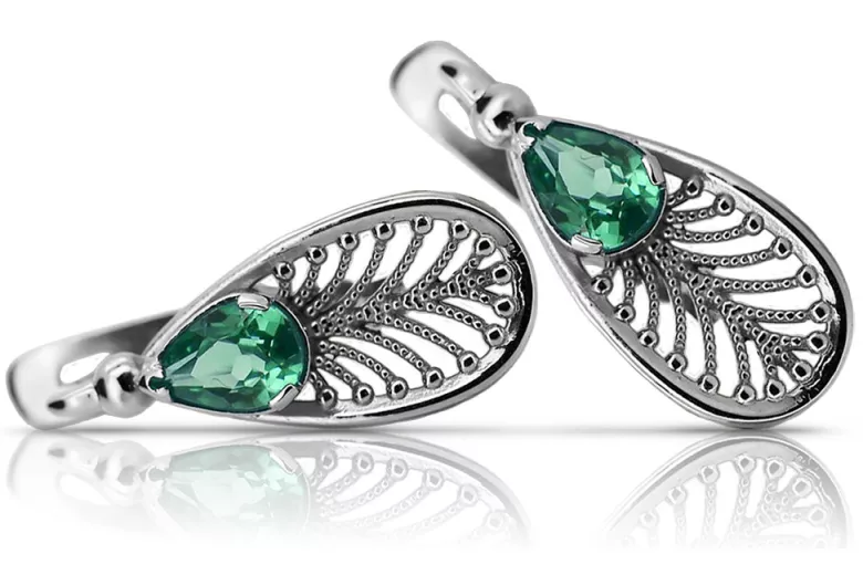 Boucles d'oreilles en argent sterling 925, Émeraude Vintage vec067s