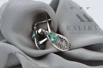 Boucles d'oreilles en argent sterling 925, Émeraude Vintage vec067s