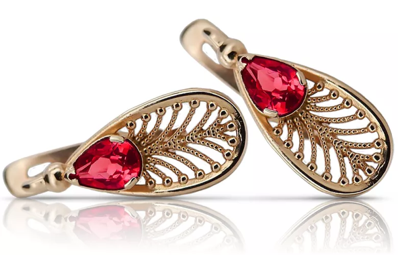 Boucles d'oreilles en argent vintage plaqué or rose, Rubis vec067