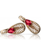 Boucles d'oreilles en argent vintage plaqué or rose, Rubis vec067