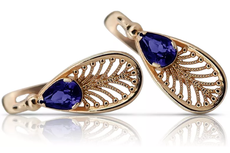 Sterling silver rose gold plated Sapphire Earrings vec067