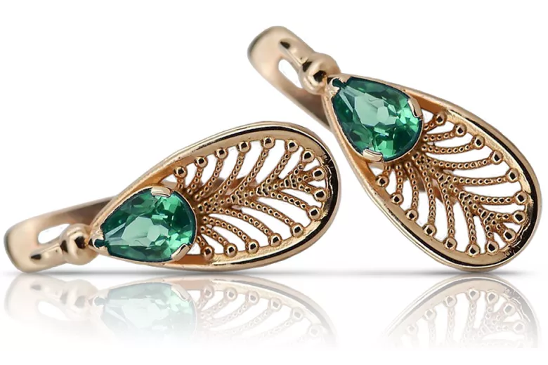 Sterling Silver Rose Gold Plated Emerald Earrings vec067