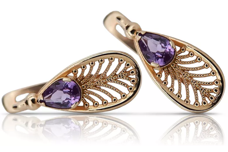 Boucles d'oreilles en argent sterling plaqué or rose, Alexandrite vec067rp