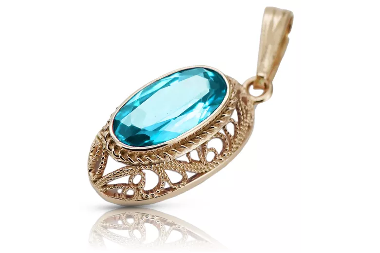 "Original 14K Rose Gold Pendant with Vintage Aquamarine gemstone vpc014" Vintage vpc014