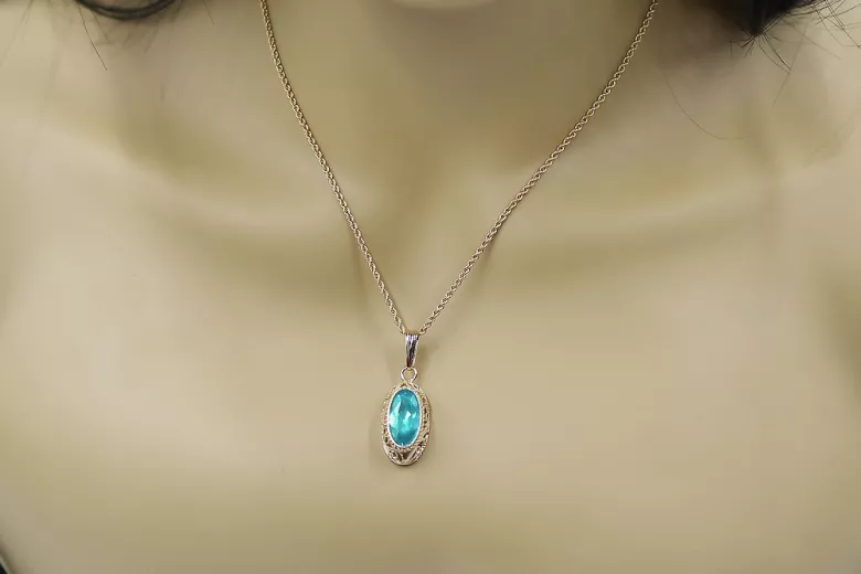 "Original 14K Rose Gold Pendant with Vintage Aquamarine gemstone vpc014" Vintage vpc014