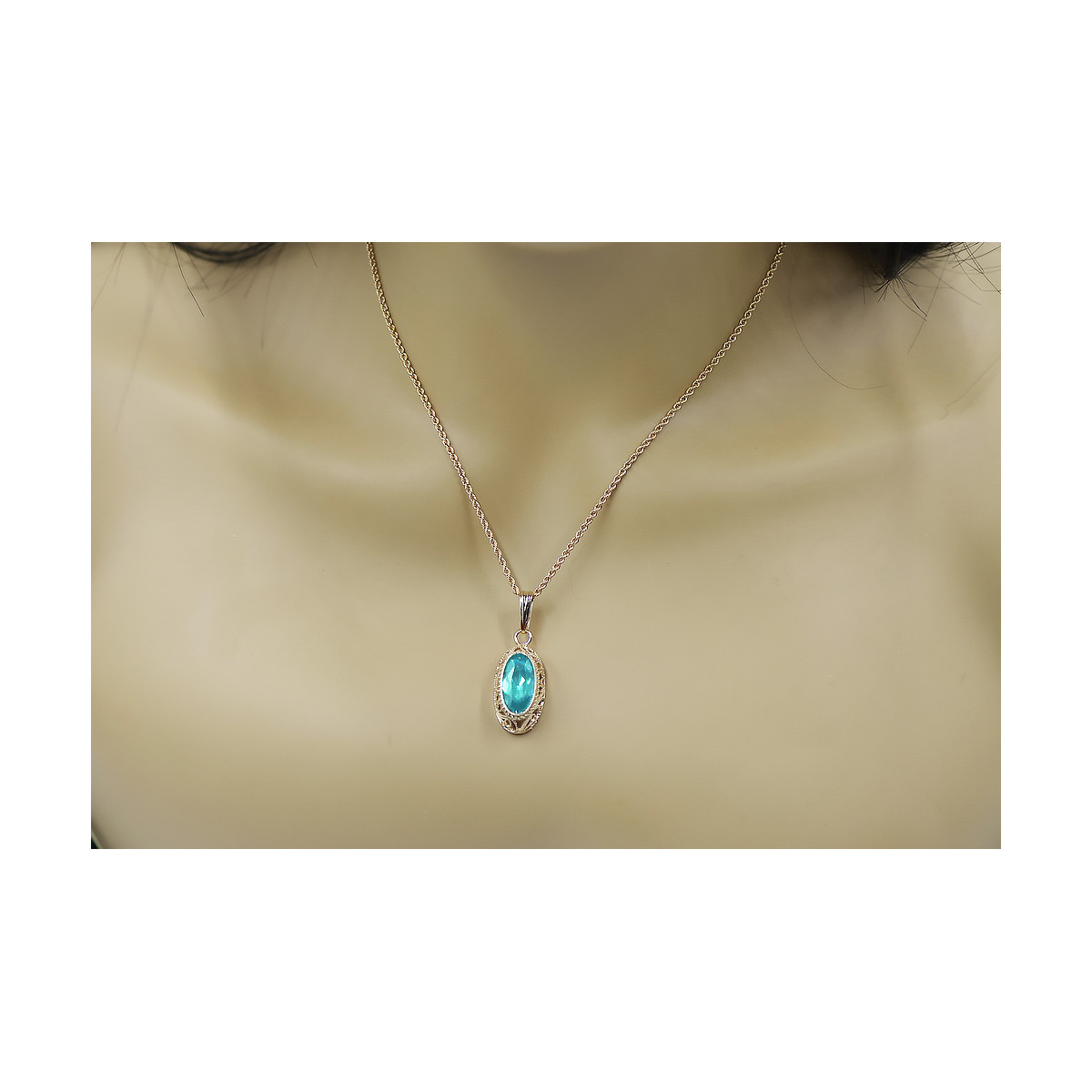 "Original 14K Rose Gold Pendant with Vintage Aquamarine gemstone vpc014" Vintage vpc014