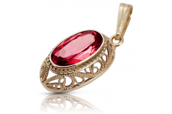 "Classic Ruby Pendant in 14K Rose Gold, Vintage Original vpc014" Vintage vpc014