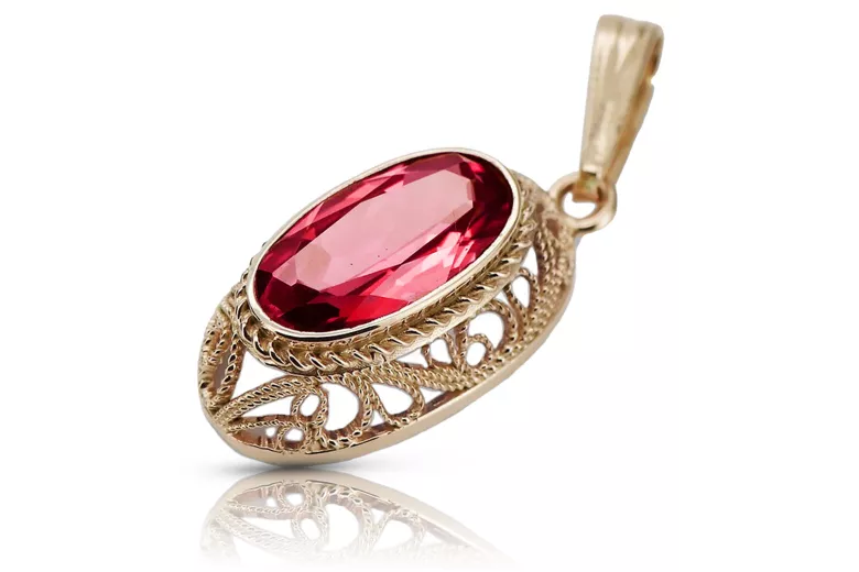 Pendentif rubis en or rose 14 carats 585, style vintage vpc014. Vintage vpc014