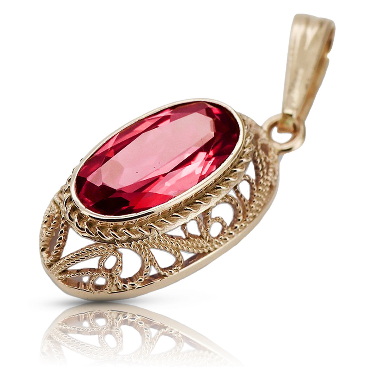 Pendentif rubis en or rose 14 carats 585, style vintage vpc014. Vintage vpc014