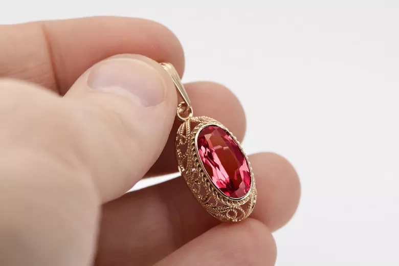 "Classic Ruby Pendant in 14K Rose Gold, Vintage Original vpc014" Vintage vpc014