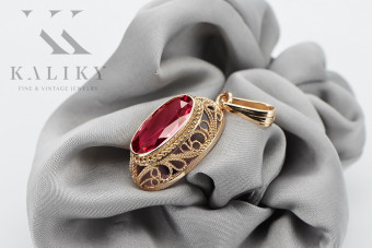 "Classic Ruby Pendant in 14K Rose Gold, Vintage Original vpc014" Vintage vpc014