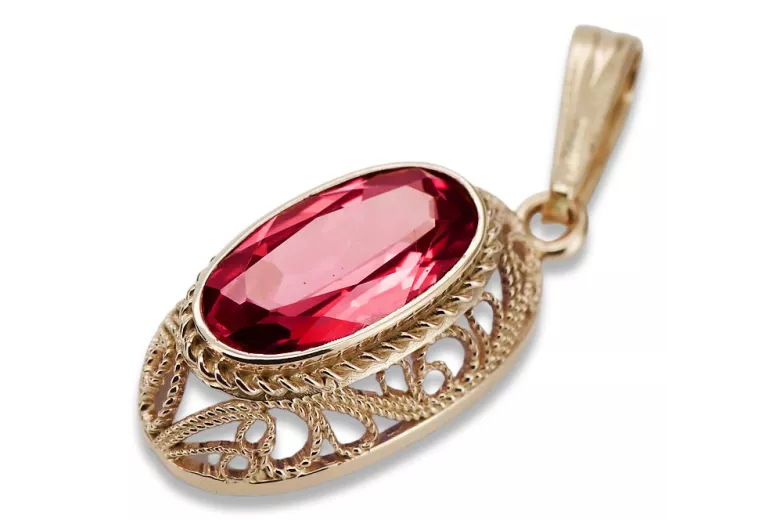 Pendentif rubis en or rose 14 carats 585, style vintage vpc014. Vintage vpc014