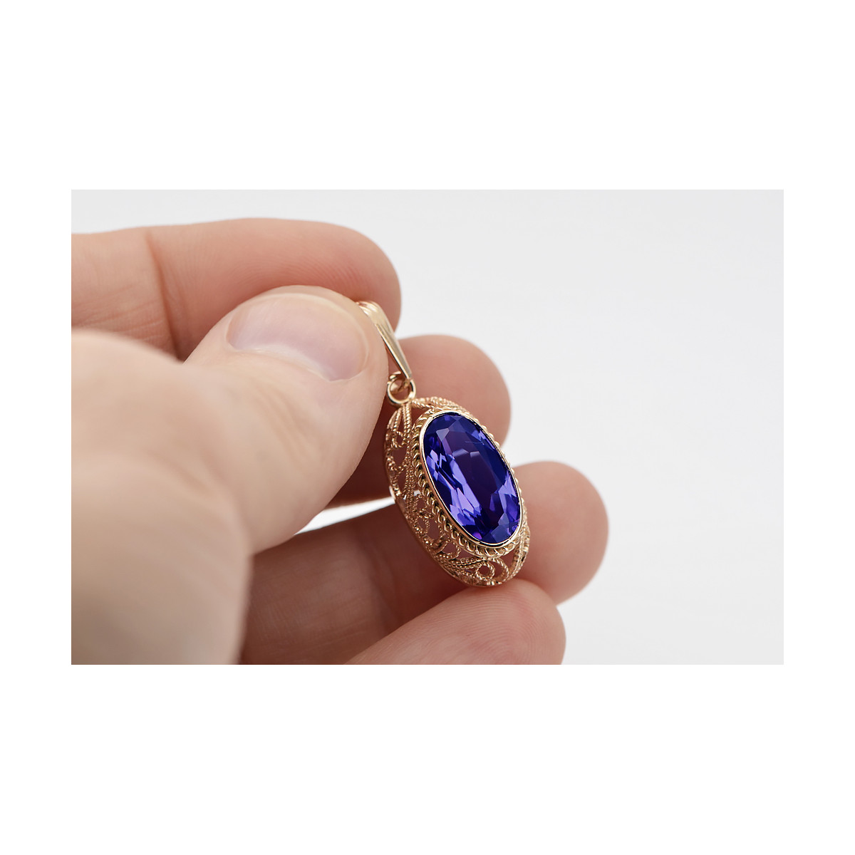 "Elegant Sapphire Pendant in Original Vintage 14K Rose Gold VPC014" Vintage vpc014