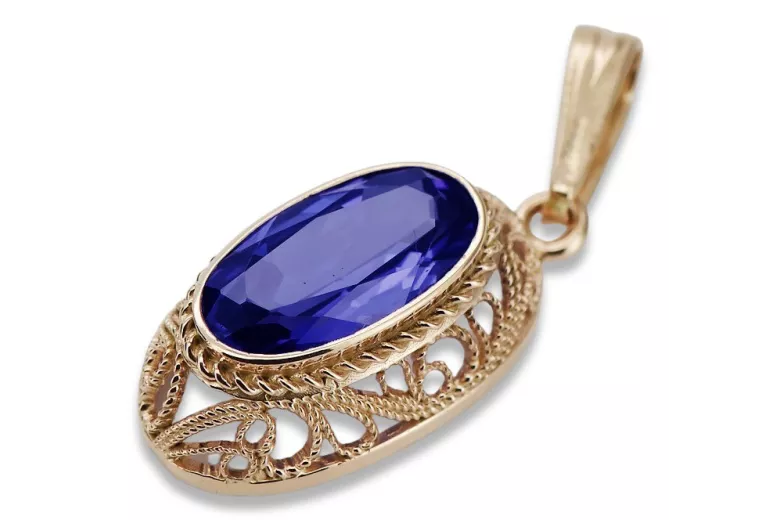 "Elegant Sapphire Pendant in Original Vintage 14K Rose Gold VPC014" Vintage vpc014