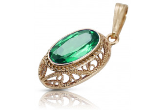 "Elegant Emerald Pendant in 14K Vintage Rose Gold - vpc014" Vintage vpc014