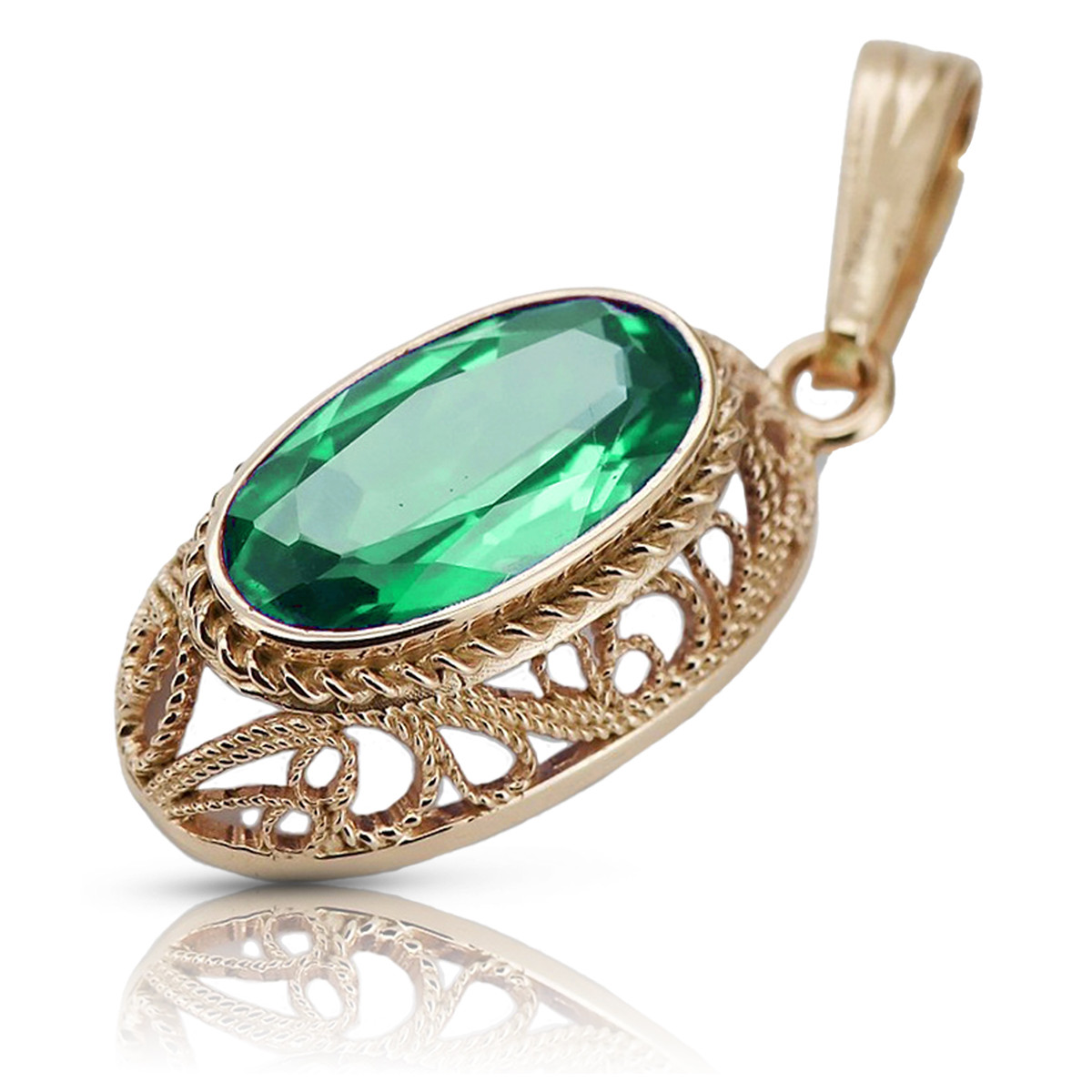 "Elegant Emerald Pendant in 14K Vintage Rose Gold - vpc014" Vintage vpc014