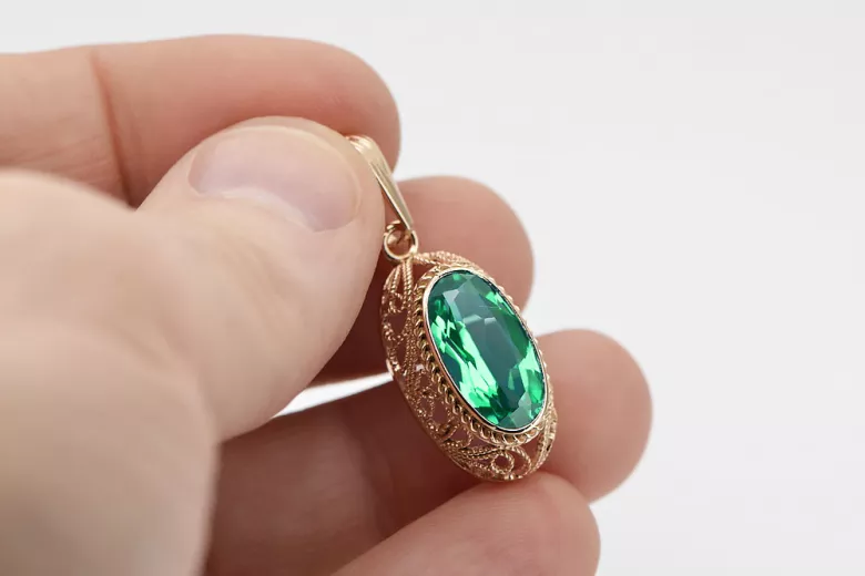 "Elegant Emerald Pendant in 14K Vintage Rose Gold - vpc014" Vintage vpc014