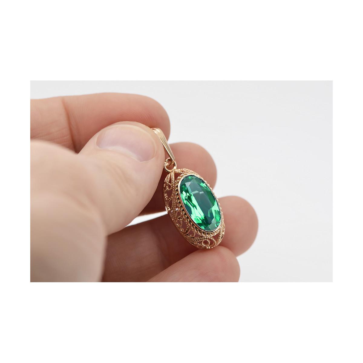 "Elegant Emerald Pendant in 14K Vintage Rose Gold - vpc014" Vintage vpc014