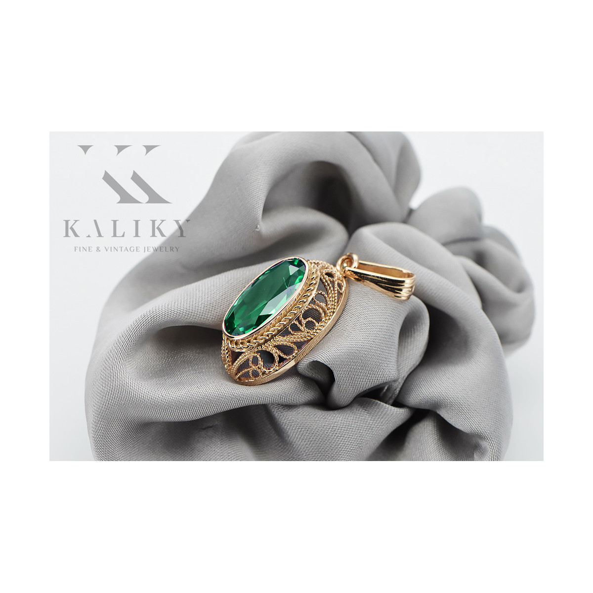 "Elegant Emerald Pendant in 14K Vintage Rose Gold - vpc014" Vintage vpc014