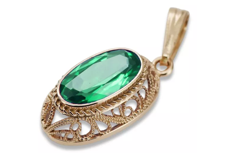 "Elegant Emerald Pendant in 14K Vintage Rose Gold - vpc014" Vintage vpc014