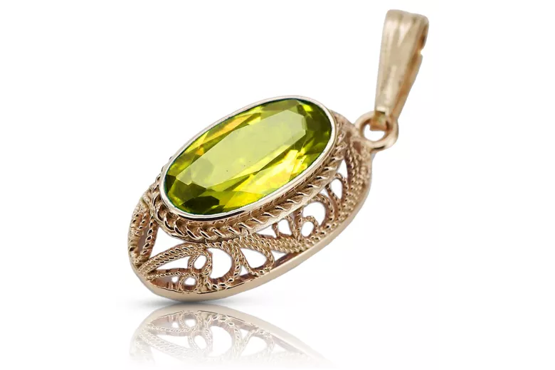 Colier original vintage din aur roz de 14k, Peridot galben vpc014