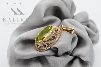 Colier original vintage din aur roz de 14k, Peridot galben vpc014