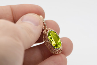 Colier original vintage din aur roz de 14k, Peridot galben vpc014