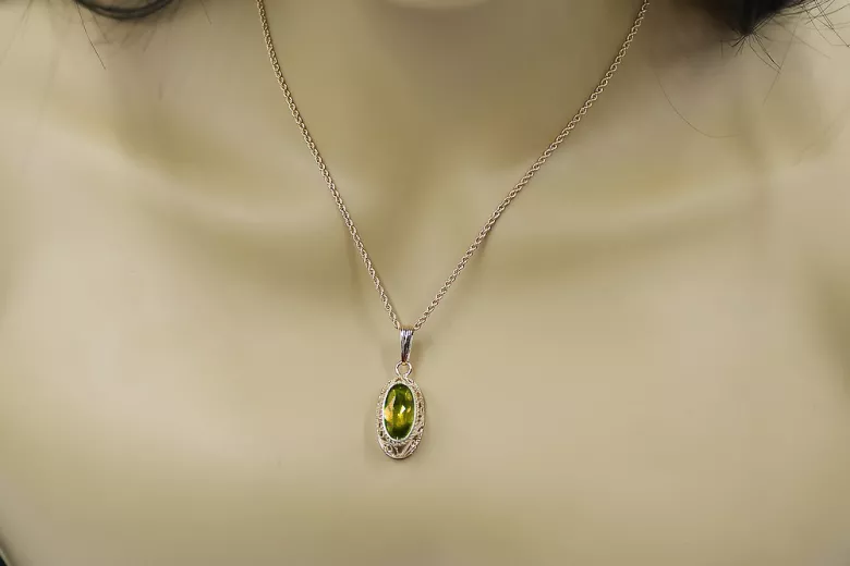 Colgante de oro rosa antiguo de 14k con peridoto amarillo vpc014