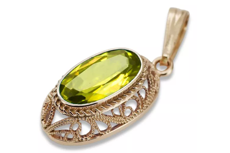 Colier original vintage din aur roz de 14k, Peridot galben vpc014