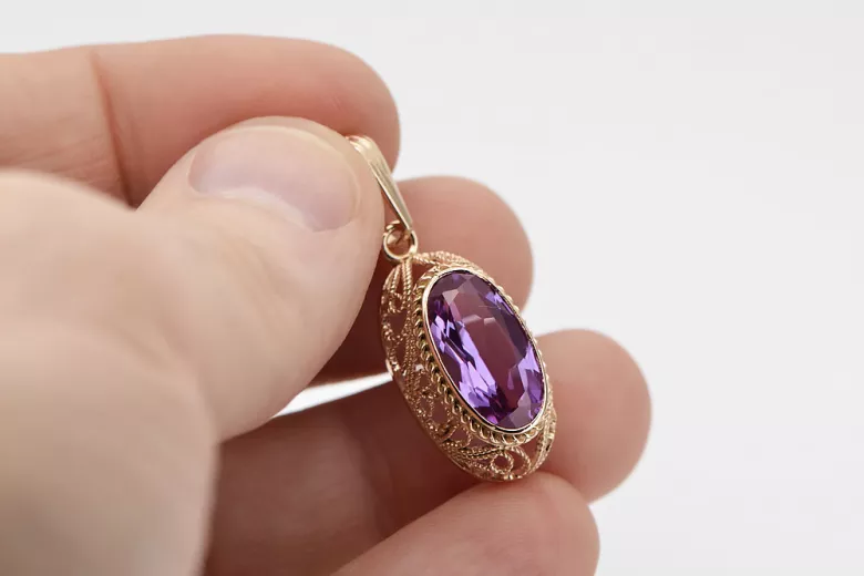 Rose Gold Plated Sterling Silver Amethyst Pendant - Vintage Style vpc014rp