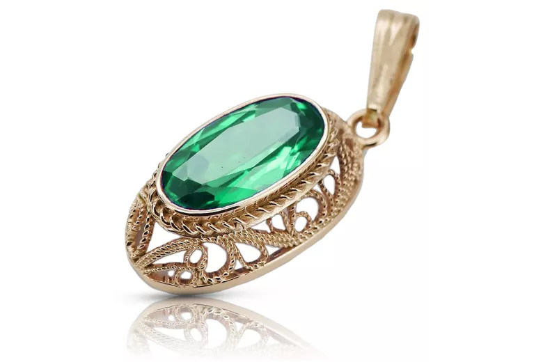 Elegant Sterling Silver Rose Gold Plated Emerald Pendant vpc014rp