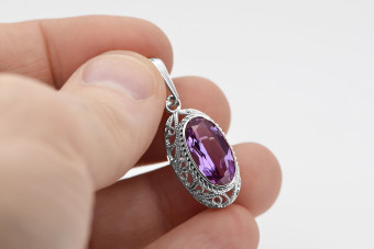 Sterling Silber 925 Anhänger mit Amethyst, Edelsteinanhänger vpc014s