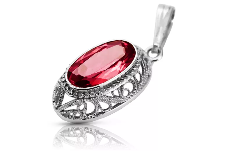 Sterling Silver 925 Ruby Pendant - Elegant Soviet Style Jewelry vpc014s